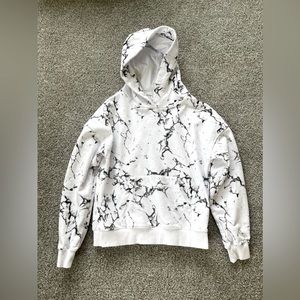 BuffBunny White Marble Hooded Sweatshirt, Size Medium